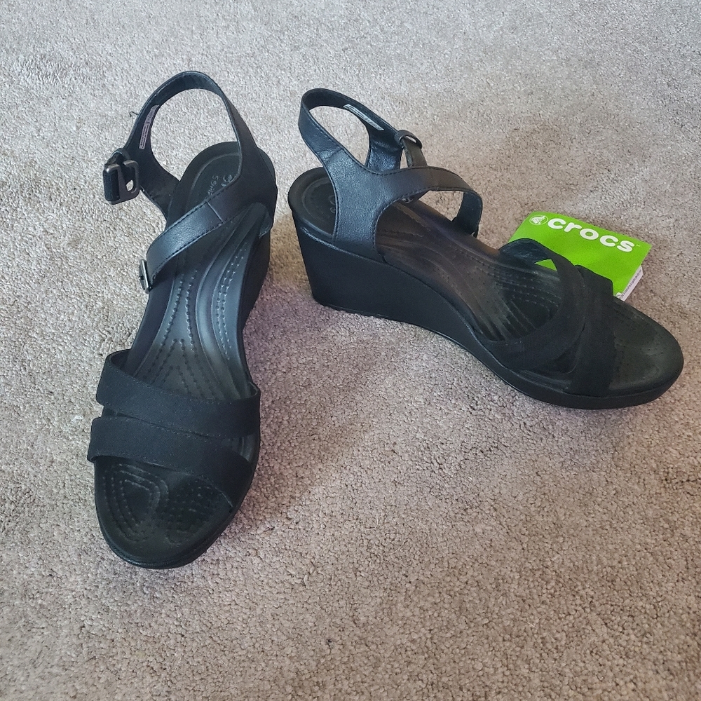 CROCS Black Wedge Heels